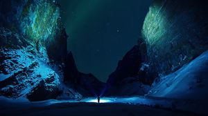 Preview wallpaper mountains, starry sky, snow, ice floes, night