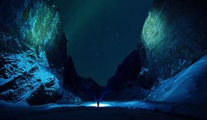 Preview wallpaper mountains, starry sky, snow, ice floes, night