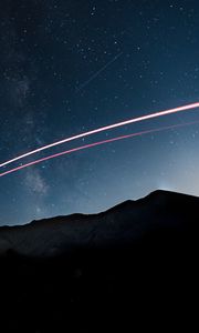 Preview wallpaper mountains, starry sky, stars, line, glow, night