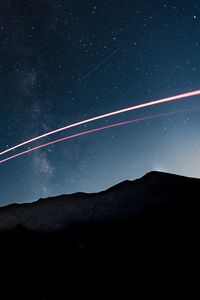 Preview wallpaper mountains, starry sky, stars, line, glow, night