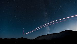 Preview wallpaper mountains, starry sky, stars, line, glow, night
