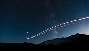 Preview wallpaper mountains, starry sky, stars, line, glow, night