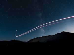 Preview wallpaper mountains, starry sky, stars, line, glow, night