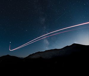 Preview wallpaper mountains, starry sky, stars, line, glow, night