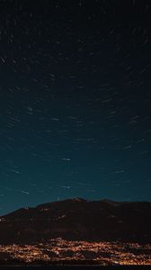 Preview wallpaper mountains, starry sky, stars, hills, night
