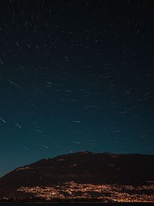 Preview wallpaper mountains, starry sky, stars, hills, night