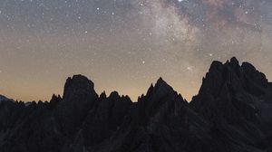 Preview wallpaper mountains, starry sky, stars, night, dark