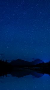 Preview wallpaper mountains, starry sky, trees, reflection