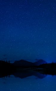 Preview wallpaper mountains, starry sky, trees, reflection