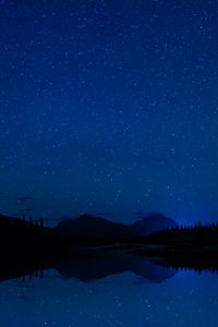 Preview wallpaper mountains, starry sky, trees, reflection