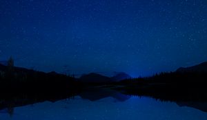 Preview wallpaper mountains, starry sky, trees, reflection