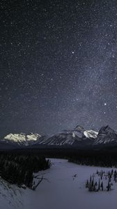 Preview wallpaper mountains, stars, night, snow, winter