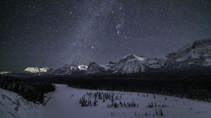 Preview wallpaper mountains, stars, night, snow, winter