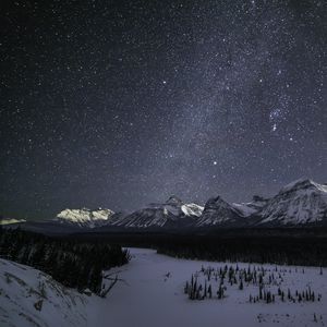Preview wallpaper mountains, stars, night, snow, winter