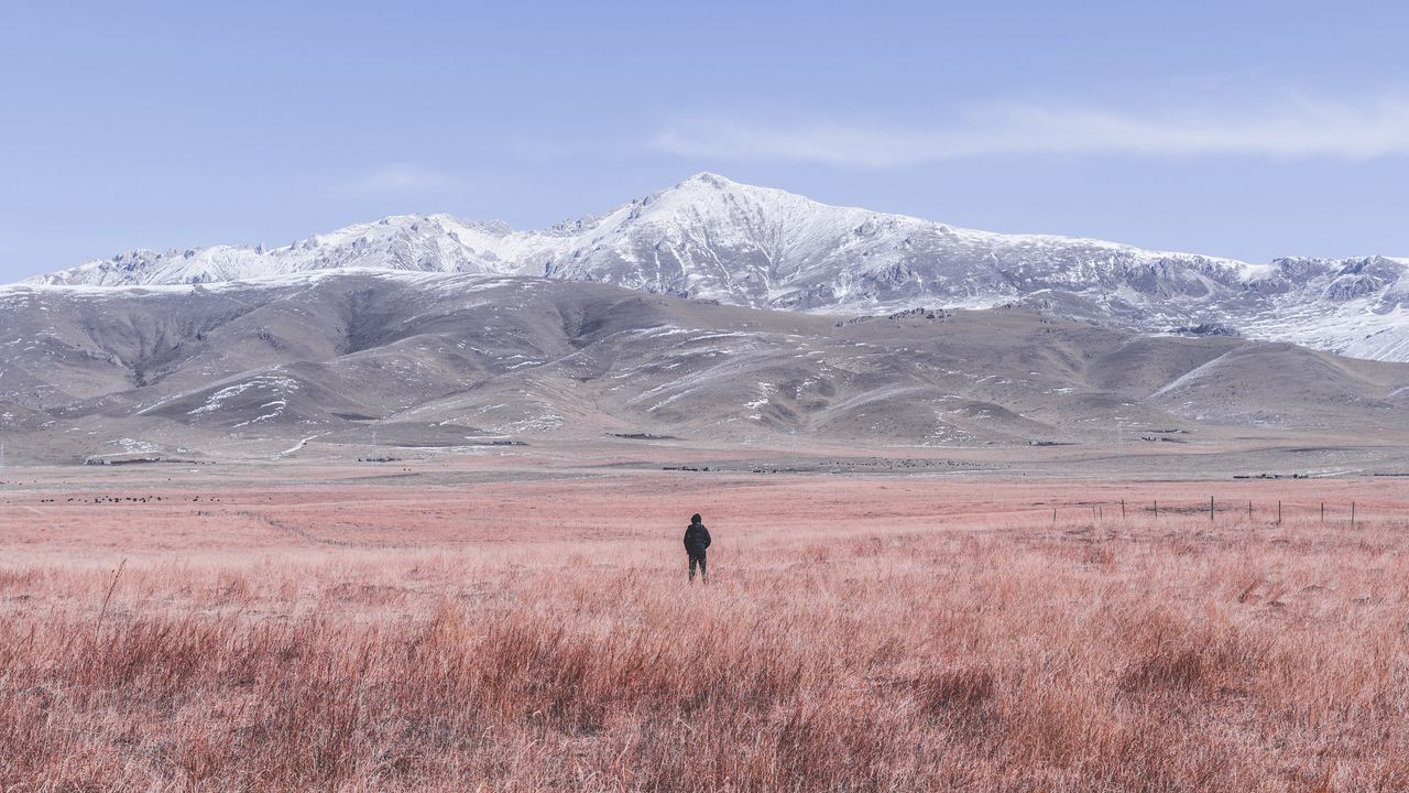 Wallpaper mountains, steppe, man, loneliness, landscape