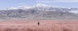 Preview wallpaper mountains, steppe, man, loneliness, landscape