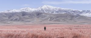 Preview wallpaper mountains, steppe, man, loneliness, landscape