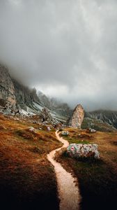 Preview wallpaper mountains, stones, clouds, trail, road, nature