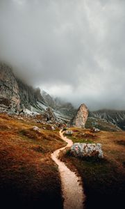 Preview wallpaper mountains, stones, clouds, trail, road, nature