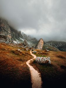 Preview wallpaper mountains, stones, clouds, trail, road, nature