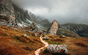 Preview wallpaper mountains, stones, clouds, trail, road, nature