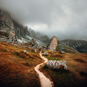 Preview wallpaper mountains, stones, clouds, trail, road, nature