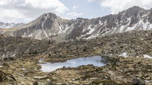 Preview wallpaper mountains, stones, lake, nature, relief