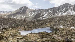 Preview wallpaper mountains, stones, lake, nature, relief