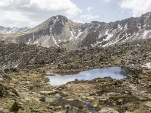 Preview wallpaper mountains, stones, lake, nature, relief