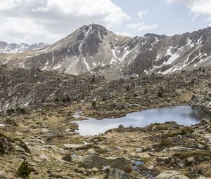 Preview wallpaper mountains, stones, lake, nature, relief