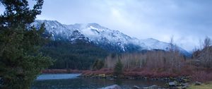 Preview wallpaper mountains, stones, lake, trees, clouds, nature