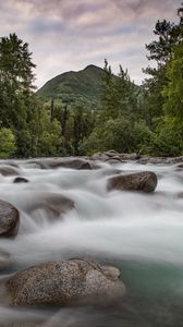 Preview wallpaper mountains, stones, river, stream, water, forest