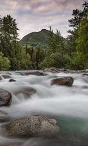 Preview wallpaper mountains, stones, river, stream, water, forest