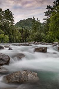 Preview wallpaper mountains, stones, river, stream, water, forest