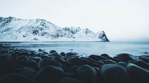 Preview wallpaper mountains, stones, snow, lake