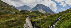 Preview wallpaper mountains, stream, stones, grass, relief