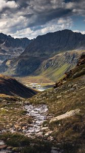 Preview wallpaper mountains, stream, valley, landscape, nature
