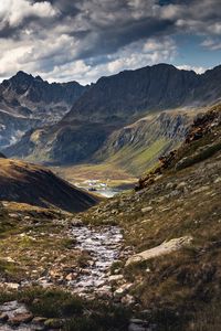 Preview wallpaper mountains, stream, valley, landscape, nature