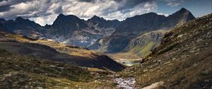 Preview wallpaper mountains, stream, valley, landscape, nature