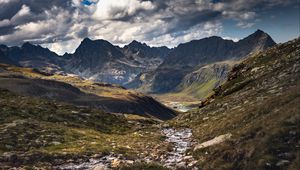 Preview wallpaper mountains, stream, valley, landscape, nature