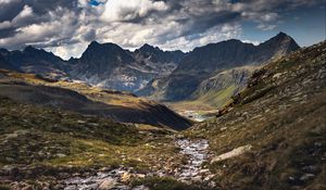 Preview wallpaper mountains, stream, valley, landscape, nature