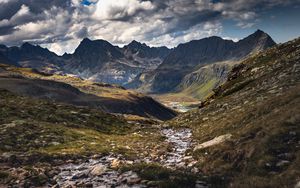 Preview wallpaper mountains, stream, valley, landscape, nature