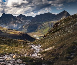 Preview wallpaper mountains, stream, valley, landscape, nature