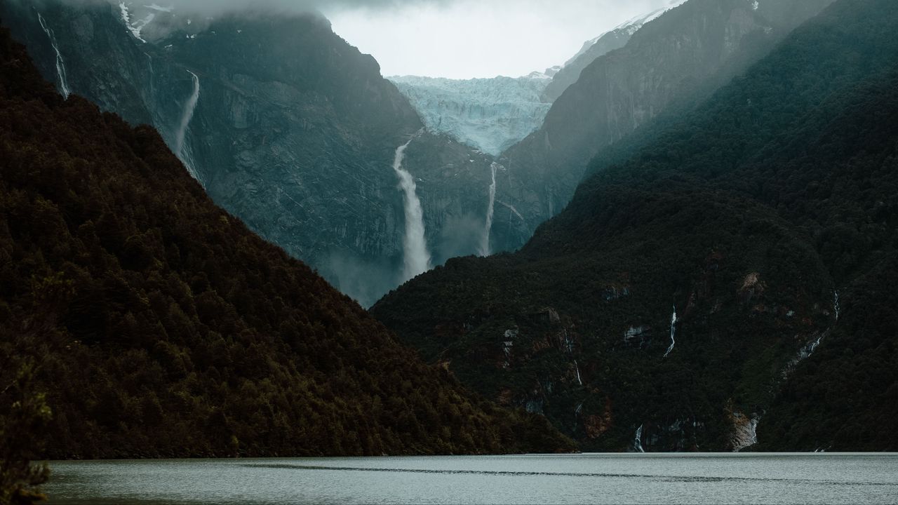 Wallpaper mountains, streams, shore, hilly, forest