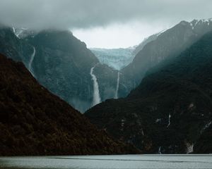 Preview wallpaper mountains, streams, shore, hilly, forest