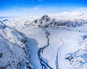 Preview wallpaper mountains, streams, snowy, frozen, height