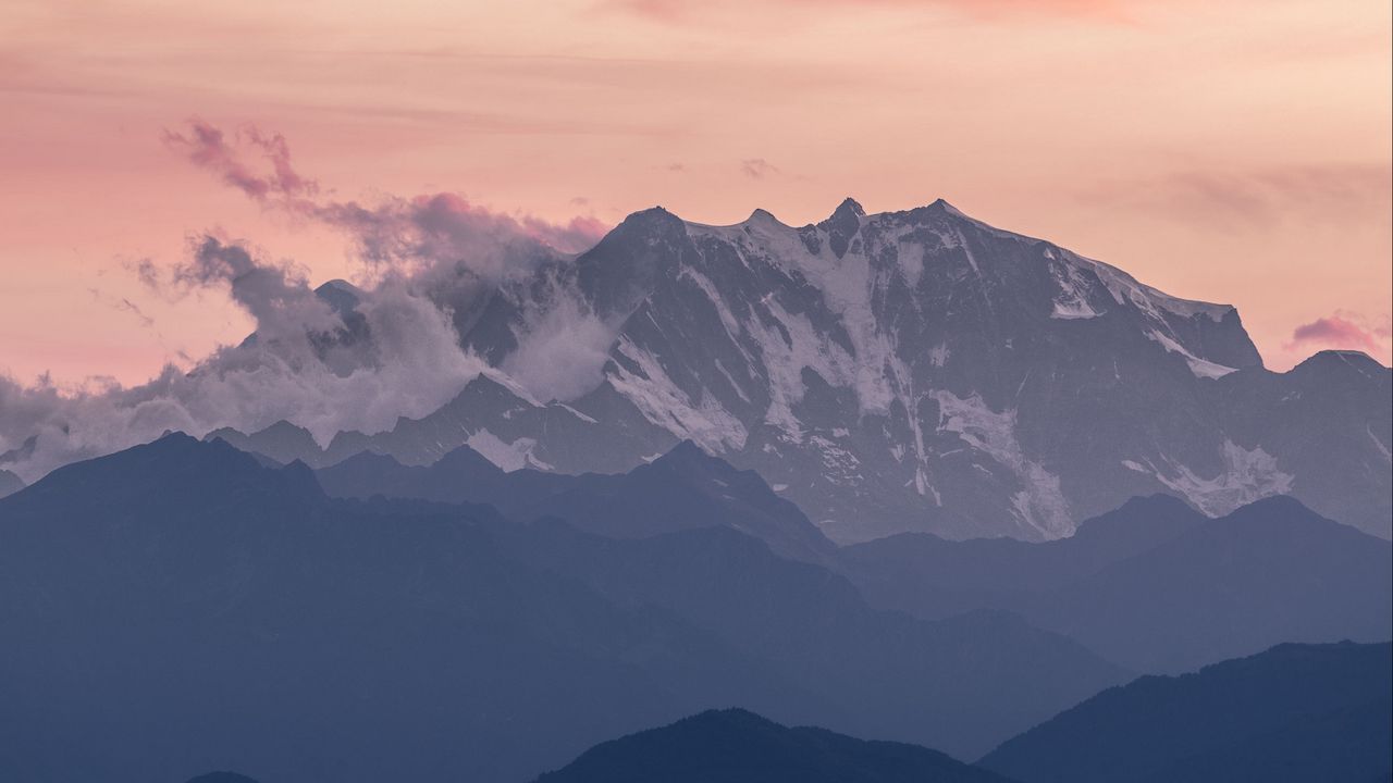 Wallpaper mountains, summit, clouds, fog, monte rosa, zermatt, switzerland