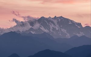 Preview wallpaper mountains, summit, clouds, fog, monte rosa, zermatt, switzerland