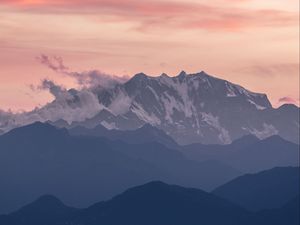 Preview wallpaper mountains, summit, clouds, fog, monte rosa, zermatt, switzerland