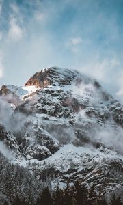 Preview wallpaper mountains, summit, fog, clouds